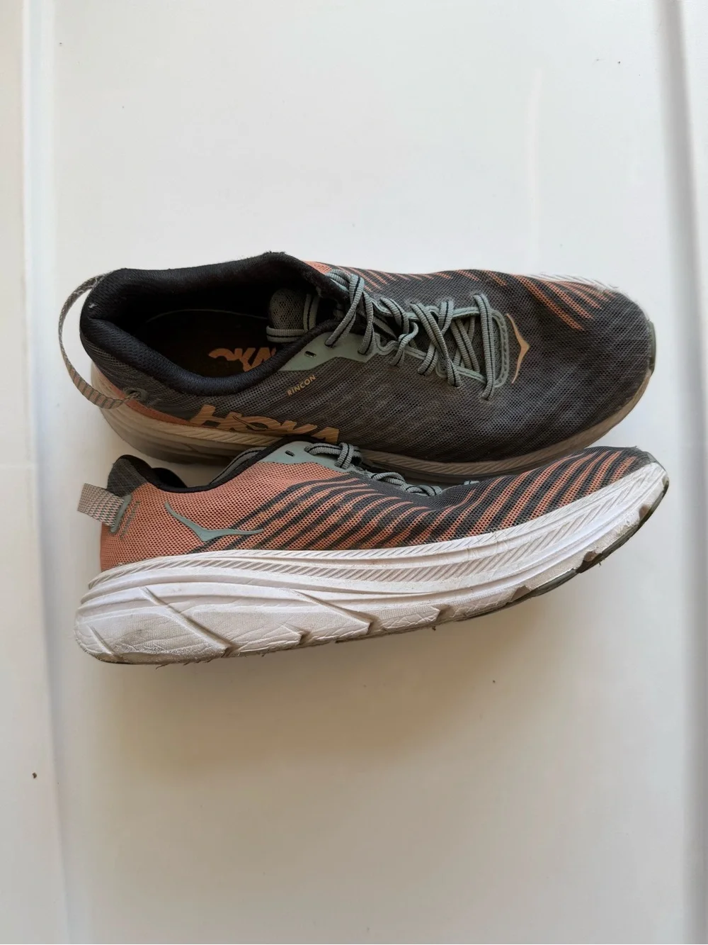 Hoka Women's Rincon Trail Running Shoes Sneakers Gray with Peach Accents 8.5